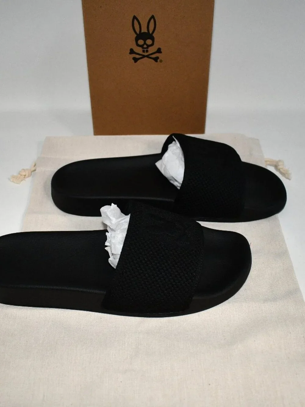 Psycho Bunny Men's Logo Knit Slides in Black Size: 10 #B6A474F200 NWT